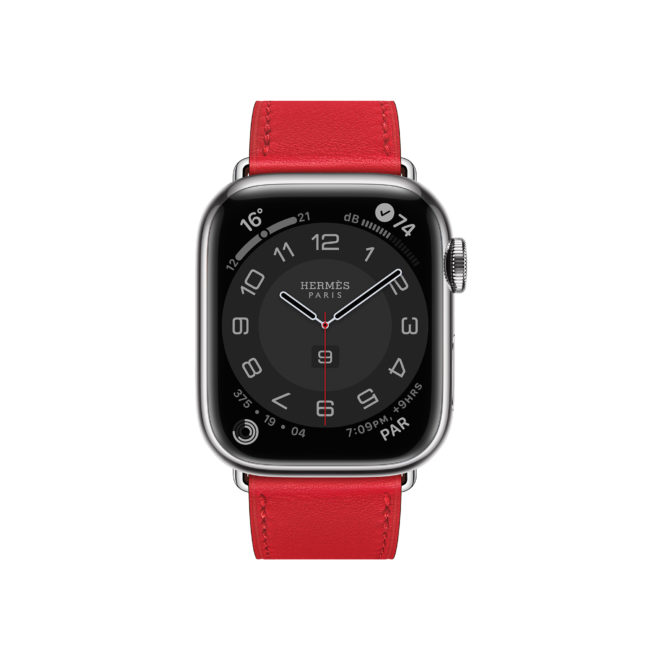 Apple Watch Hermes Series 7 boitier 41 mm bracelet en veau Swift rouge de coeur